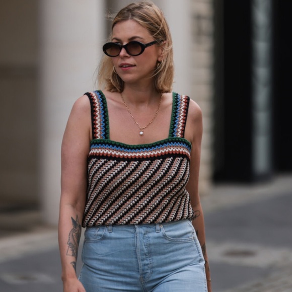 Veronica Beard Livina Woven Knit Sweater Stripe Diagnol Geometric Tank Top Small - Picture 15 of 16